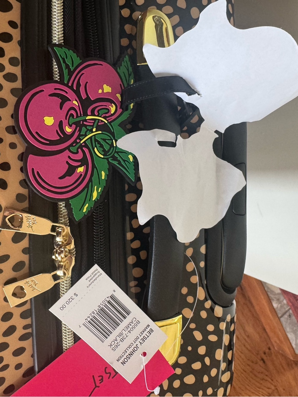 BETSEY JOHNSON “MARKET DOT” COLLECTION HARD SIDE CAMEL/ BLACK ROLLING LUGGAGE - Picture 5 of 10